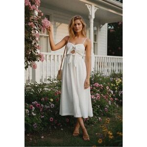 Madewell Double Tie White Cutout Sweatheart Linen Blend Midi Dress